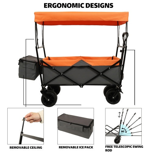 480Lbs Collapsible Wagon With Canopy,Wagon Stroller With 7 All-Terrain Wheels, Lightweight Foldable Wagon, Large Capacity For Camping, Shopping, Sports, And Garden Use,purple With Mosquito Net - Outdoor Chilling