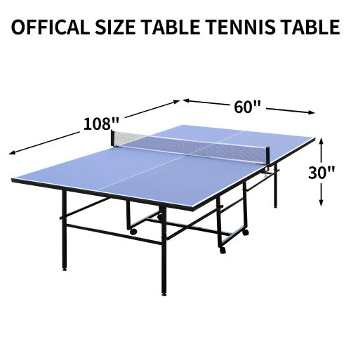 9ft Mid-Size Table Tennis Table Foldable & Portable Ping Pong Table Set For Indoor Games With Net, 2 Table Tennis Paddles And 3 Balls - Outdoor Chilling