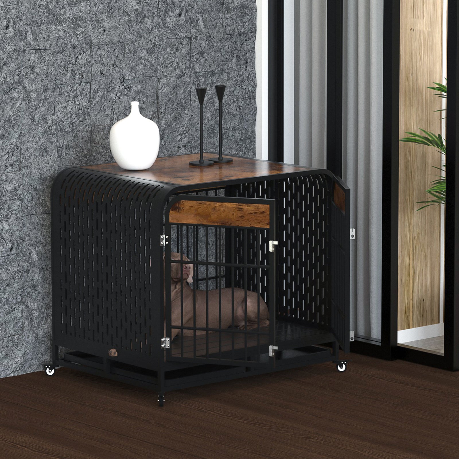 Heavy Duty Dog Crate Furniture Wooden Table 42inch Brown - Outdoor Chilling