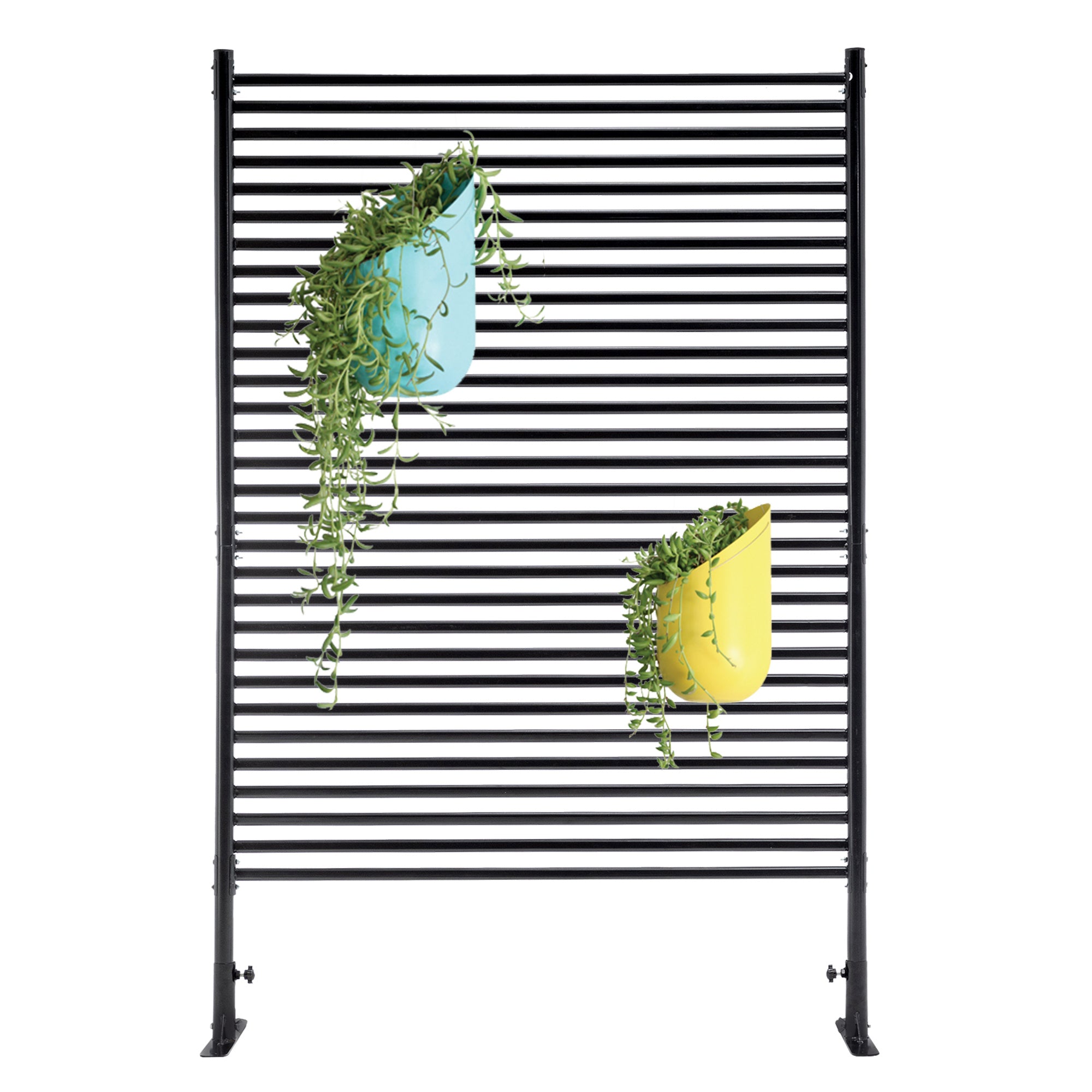 71.26''x46.65'' Outdoor Privacy Screens Freestanding,Metal Privacy Fence Panels For Outside, Slatted Privacy Screens With Stand,Black - Outdoor Chilling