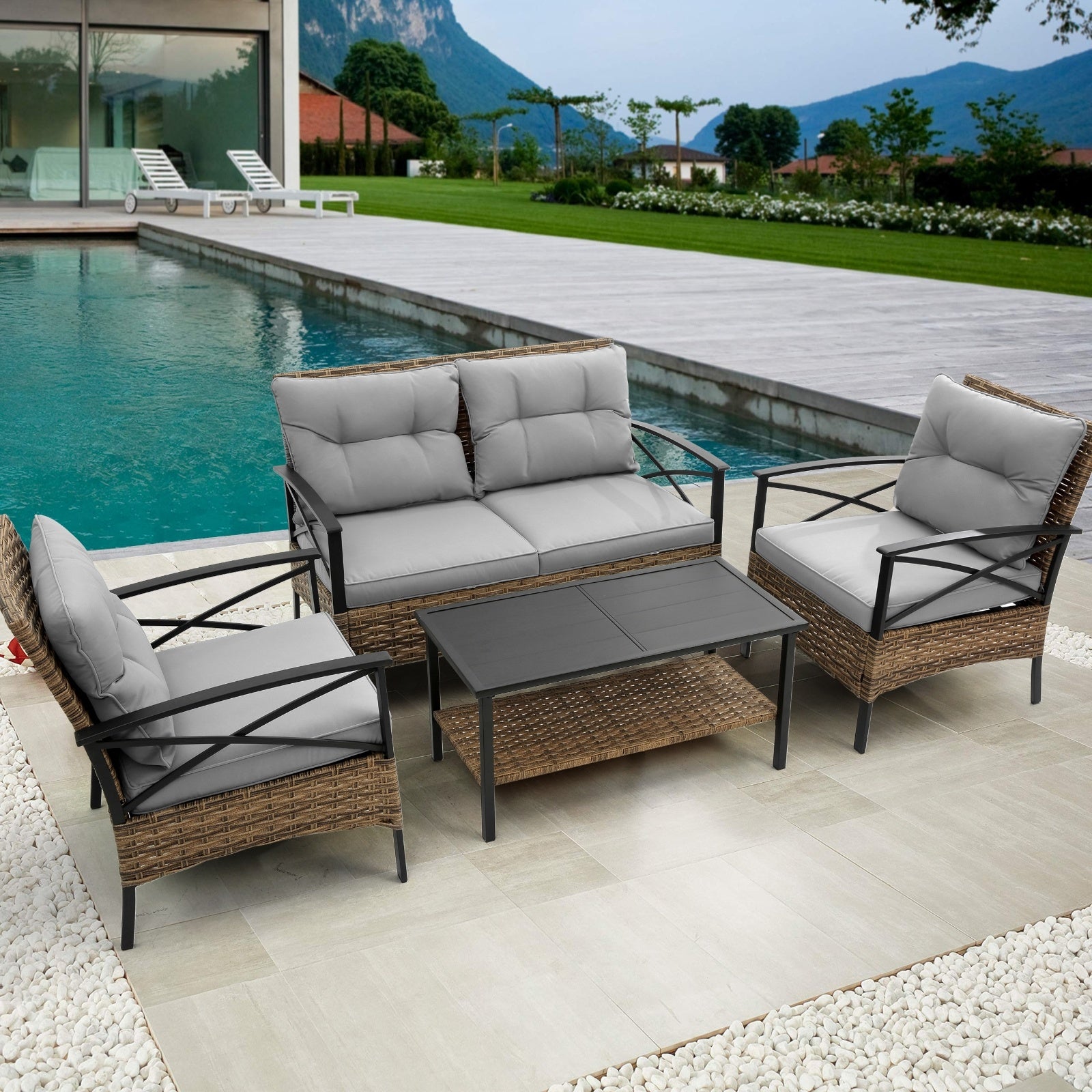 Patio 4Piece Sectional Sofa Set KD Rattan Wicker Outdoor Garden Furniture - Outdoor Chilling