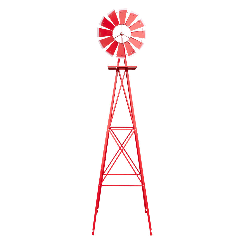 8FT Weather Resistant Yard Garden Windmill Red - Outdoor Chilling