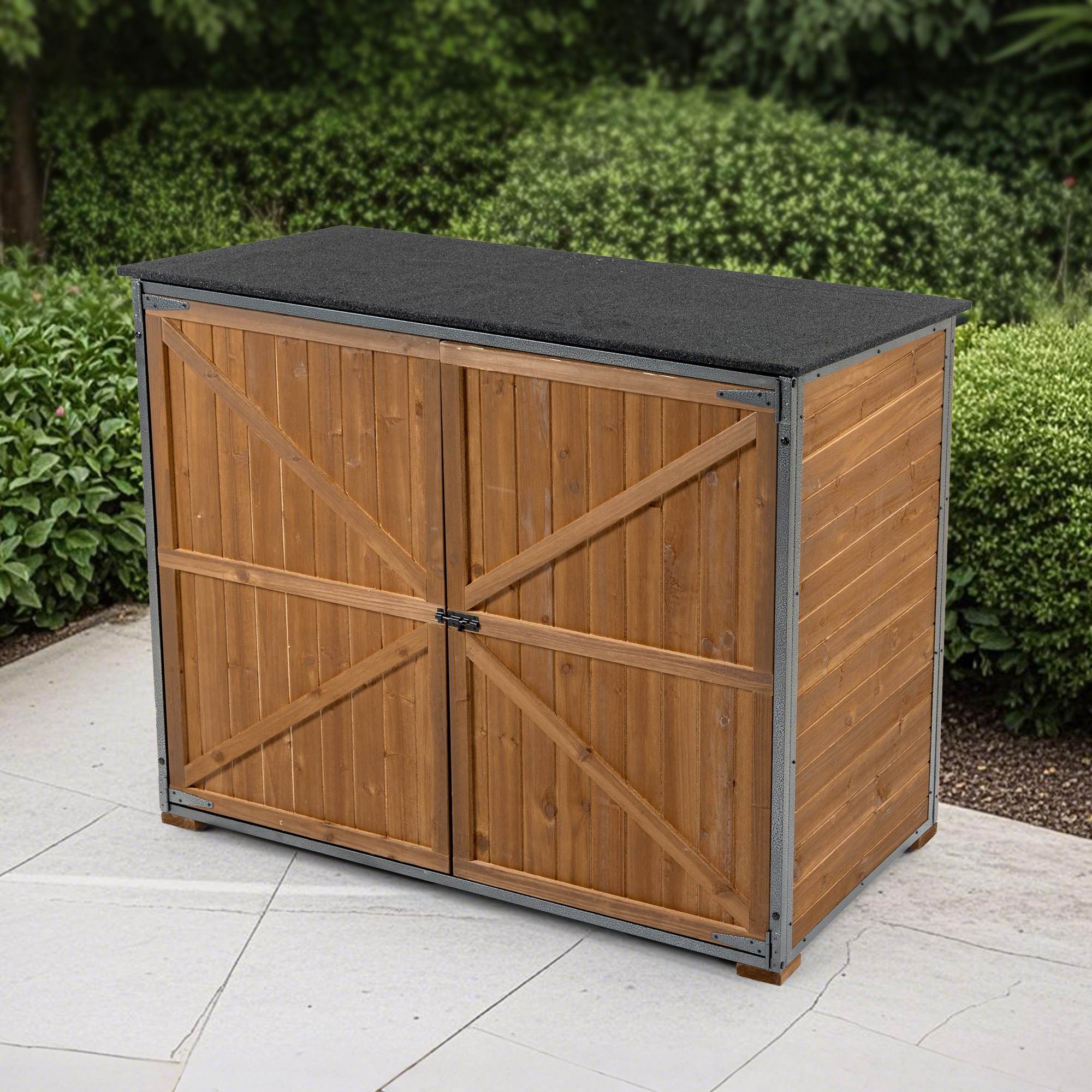 Outdoor Storage Cabinet 50.4L X 26.8W X 41H Ft Garden Shed Tool Shed With Metal Frame Structure For Garden Patio Lawn Brown - Outdoor Chilling