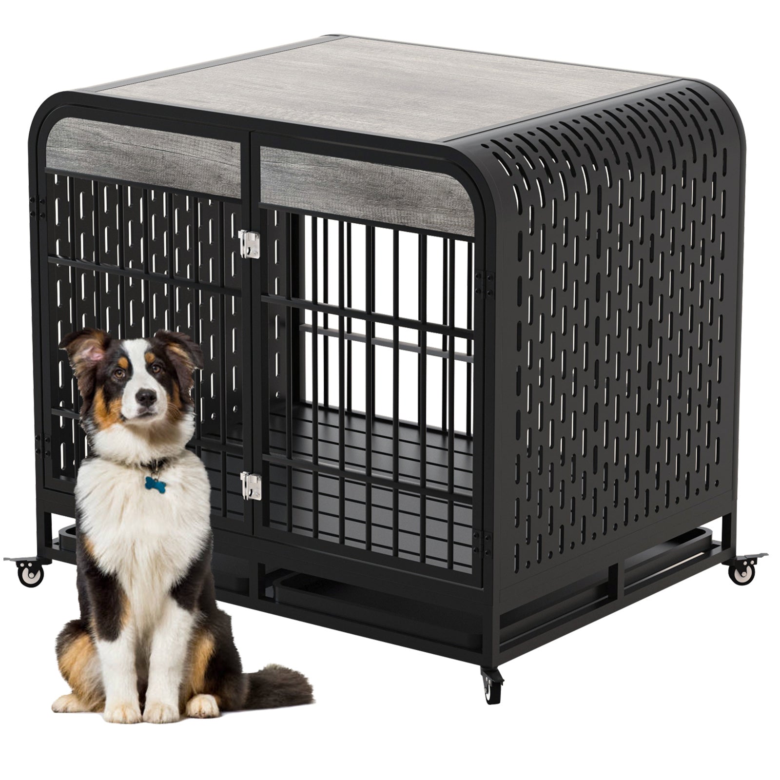 Heavy Duty Dog Crate Furniture Wooden Table 42inch Grey - Outdoor Chilling