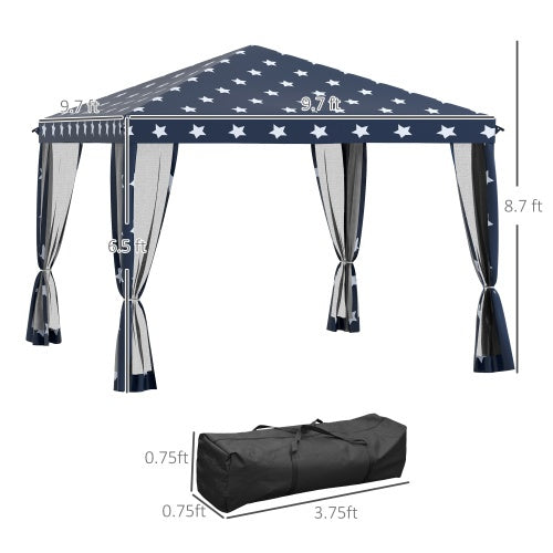 Outsunny 10 X 10 Up Canopy Tent With Netting, Instant Gazebo, Ez Up Screen House Room With Carry Bag, Height Adjustable, For Outdoor, Garden, Patio, American Flag - Outdoor Chilling