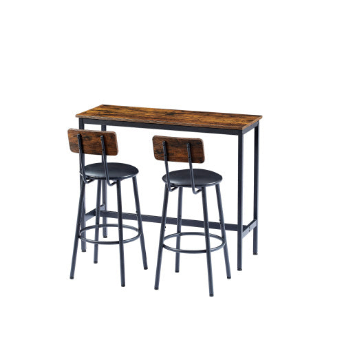 Bar Table Set With 2 Bar Stools PU Soft Seat With Backrest, Rustic Brown - Outdoor Chilling