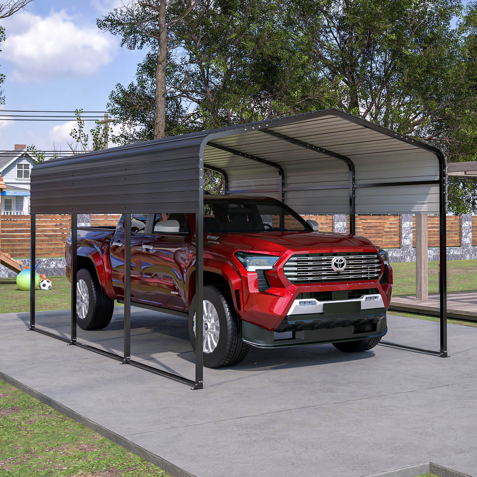 10x15 Ft Metal Carport Carports With Enhanced Base Heavy Duty Garage Outdoor Galvanized Car Shelter For Car, Boats And Truck - Outdoor Chilling