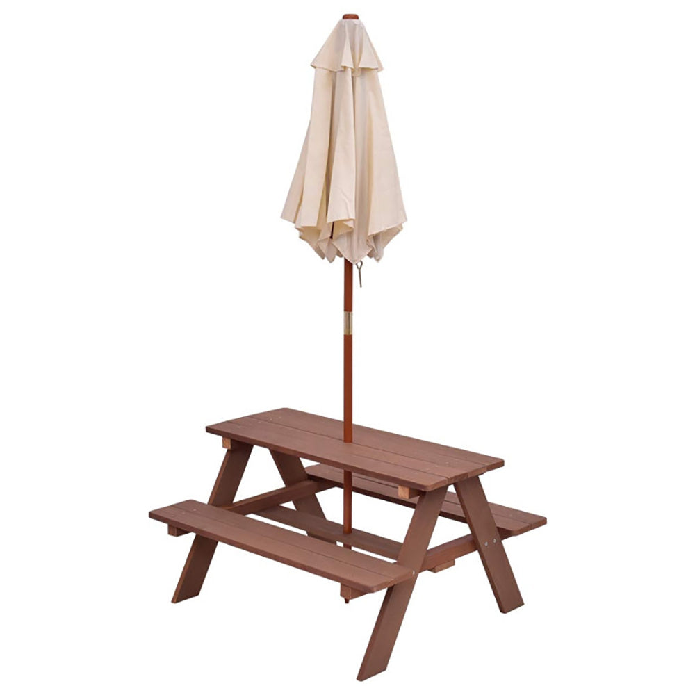 Outdoor 4-Seat Kids Picnic Table Bench Set With Removable Umbrella - Outdoor Chilling