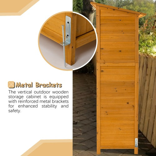 56L X 19.5W X 64H Outdoor Storage Shed With Lockable Door, Wooden Tool Storage Shed W Detachable Shelves Pitch Roof, Natural - Outdoor Chilling