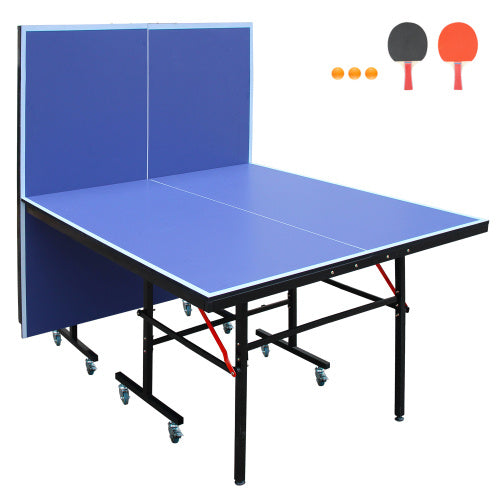 8ft Mid-Size Table Tennis Table Foldable & Portable Ping Pong Table Set For Indoor Games With Net, 2 Table Tennis Paddles And 3 Balls - Outdoor Chilling