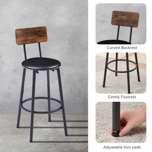 Bar Table Set With 2 Bar Stools PU Soft Seat With Backrest, Rustic Brown - Outdoor Chilling