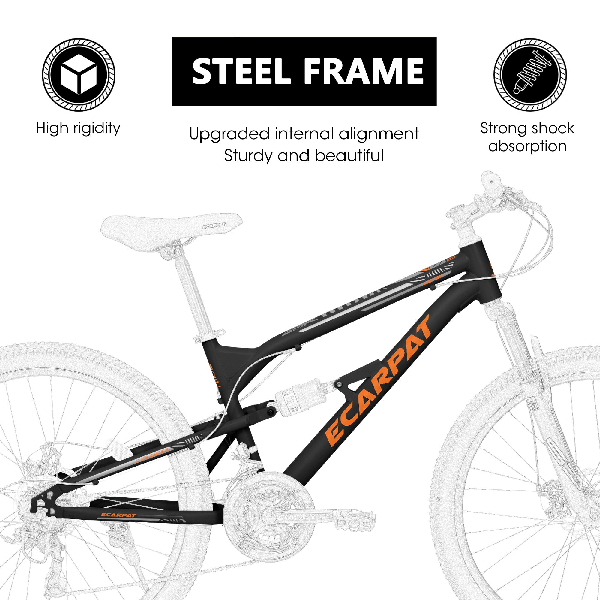A26207 26 Inch Steel Frame Shock Fork Plus Shock Absorber 21-speed Unisex Mountain Bike - Outdoor Chilling