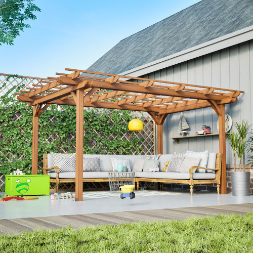 12 X 10 FT Outdoor Wood Pergola, Wooden Grape Pergola For Climbing Plant Support For Garden, Patio, Backyard, Deck, Brown - Outdoor Chilling