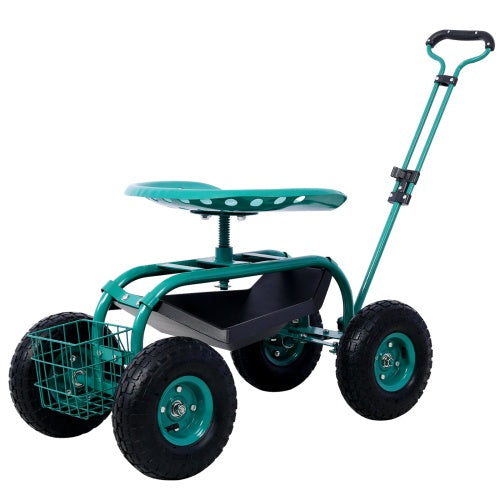 Rolling Garden Scooter Garden Cart Seat With Wheels And Tool Tray, 360 Swivel Seat, (Red, blue, or green). - Outdoor Chilling