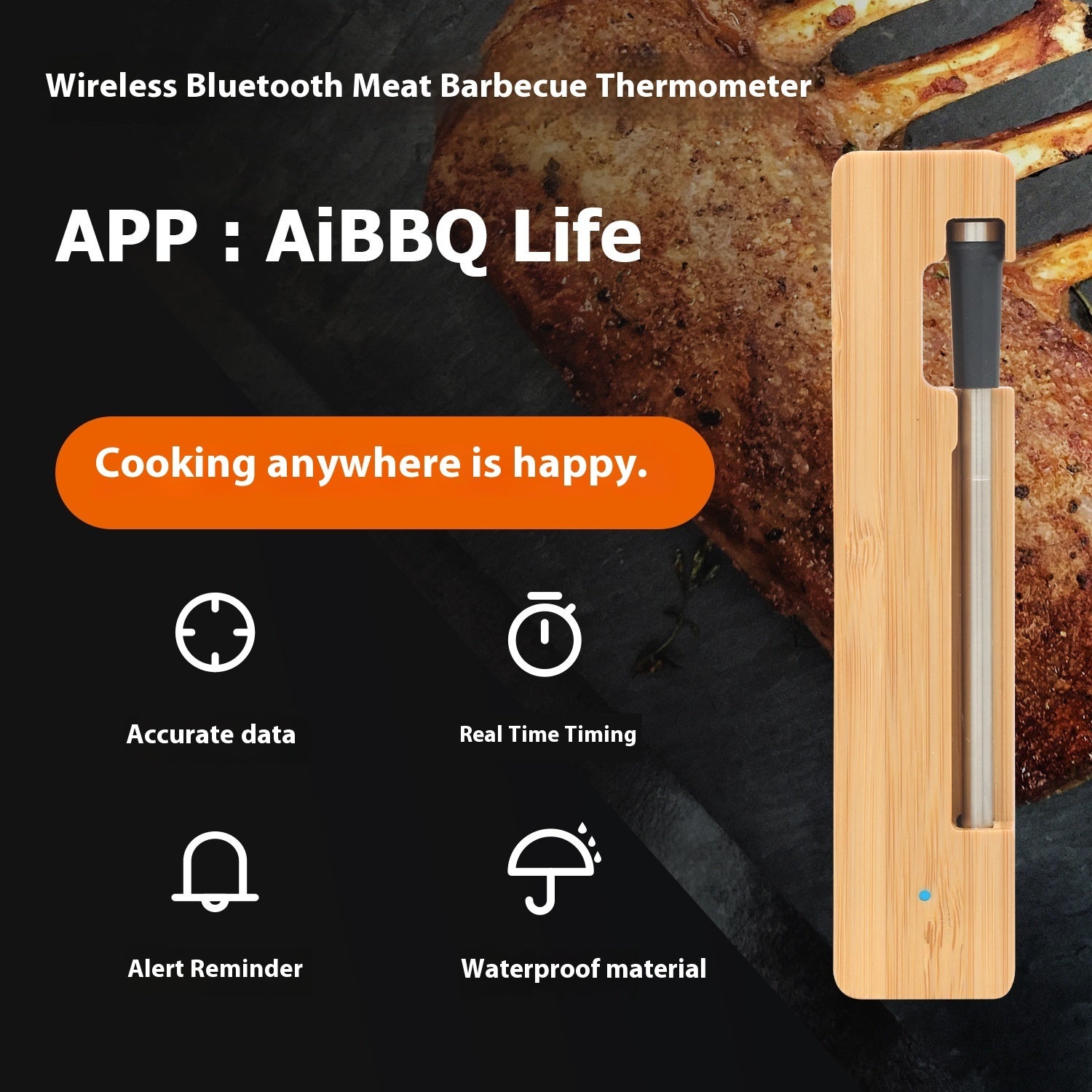 Wireless Barbecue Probe Smart Bluetooth Food Thermometer - Outdoor Chilling