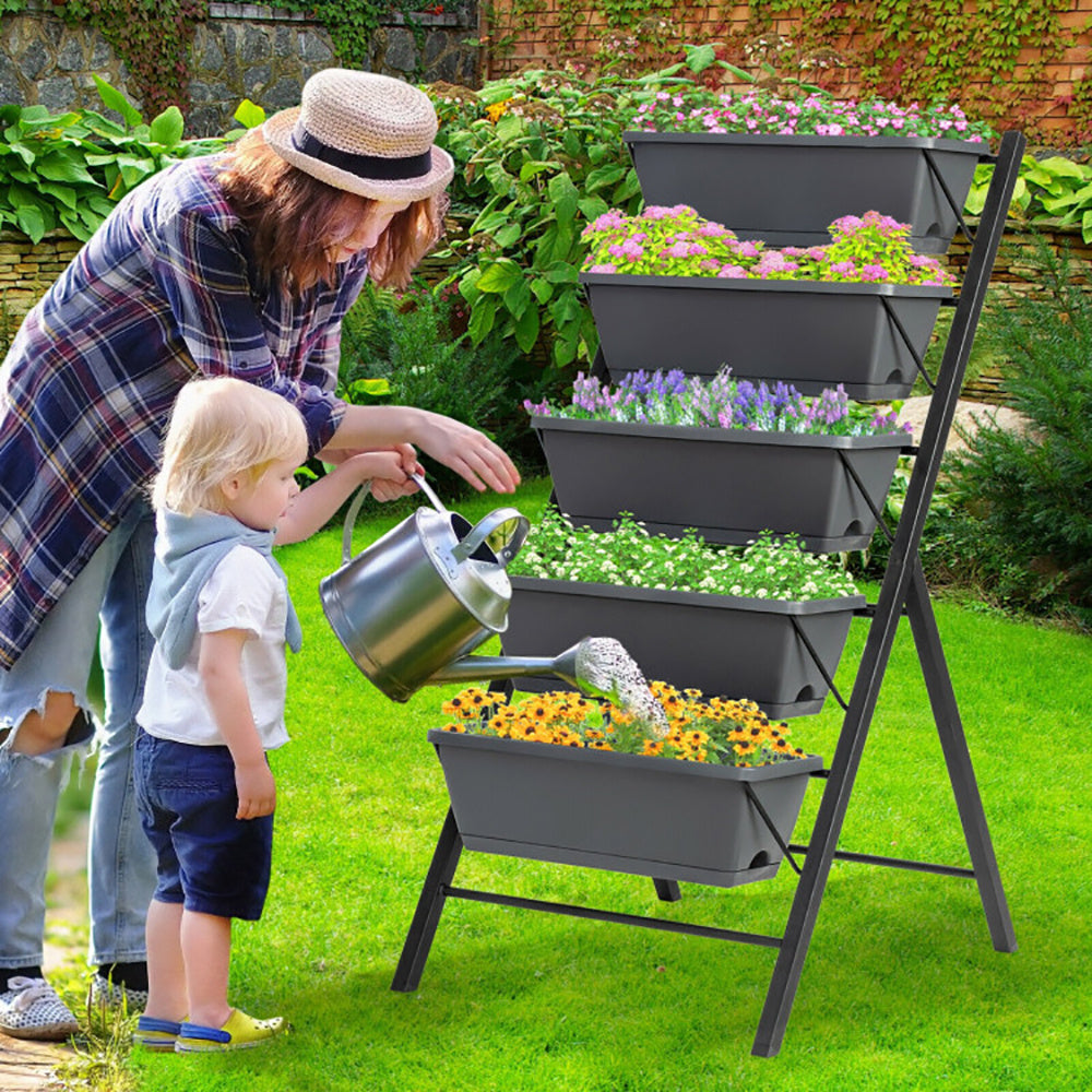 5-Tier Raised Garden Bed With Water Drainage For Flowers Vegetables - Outdoor Chilling
