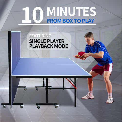 8ft Mid-Size Table Tennis Table Foldable & Portable Ping Pong Table Set For Indoor Games With Net, 2 Table Tennis Paddles And 3 Balls - Outdoor Chilling