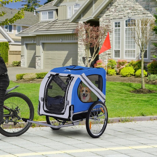 Aosom Dog Bike Trailer Pet Cart Bicycle Wagon Cargo Carrier Attachment For Travel With 3 Entrances Large Wheels For Off-Road & Mesh Screen - Outdoor Chilling