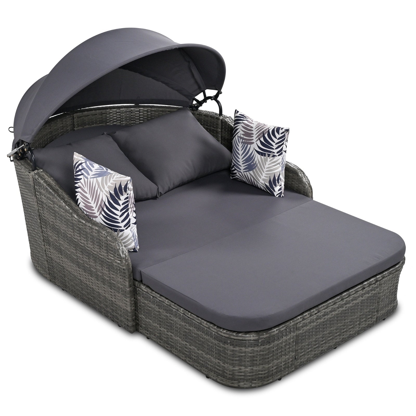 79.9 Outdoor Sunbed With Adjustable Canopy, Double Lounge, PE Rattan, Gray - Outdoor Chilling