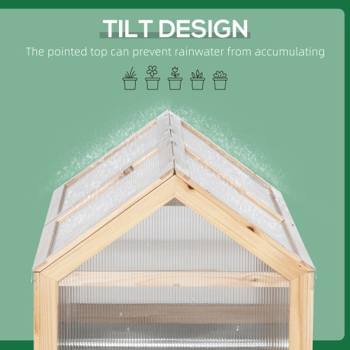 Outsunny Raised Garden Bed With Polycarbonate Greenhouse, Wooden Garden Cold Frame Greenhouse, Flower Planter Protection, 48 X 24 X 32, Natural - Outdoor Chilling