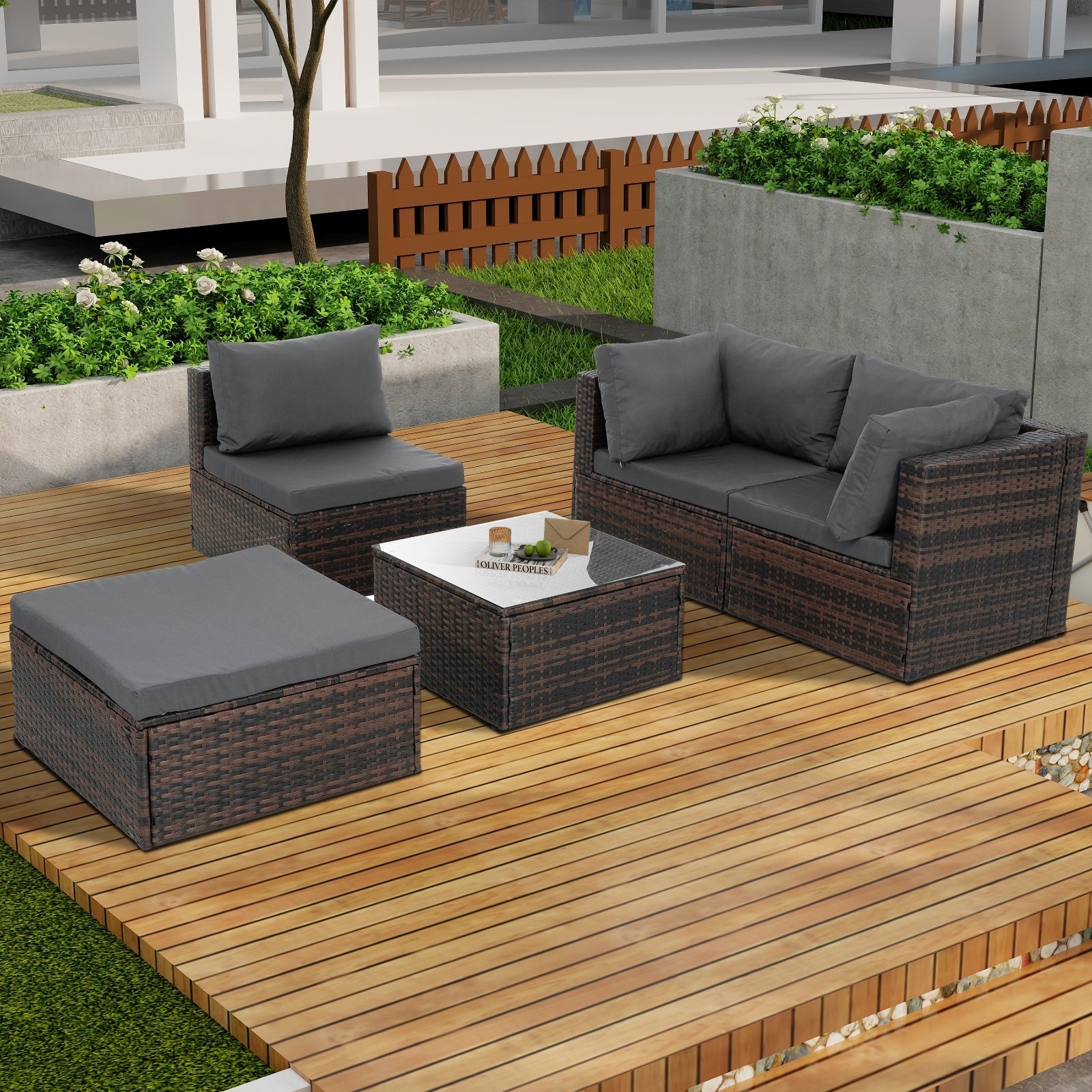Patio Furniture, Outdoor Furniture, Seasonal PE Wicker Furniture, 5 Set Wicker Furniture With Temper - Outdoor Chilling