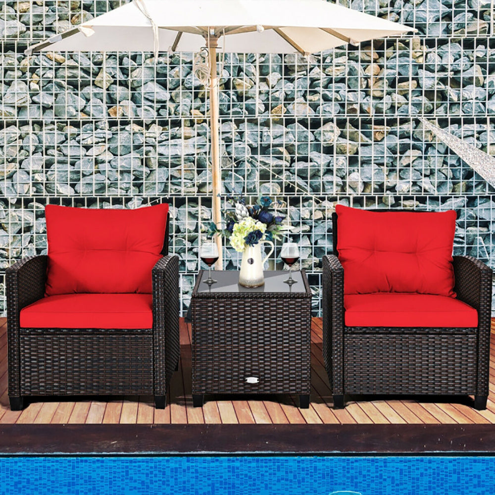 3 Pieces Rattan Patio Furniture Set With Washable Cushion - Outdoor Chilling