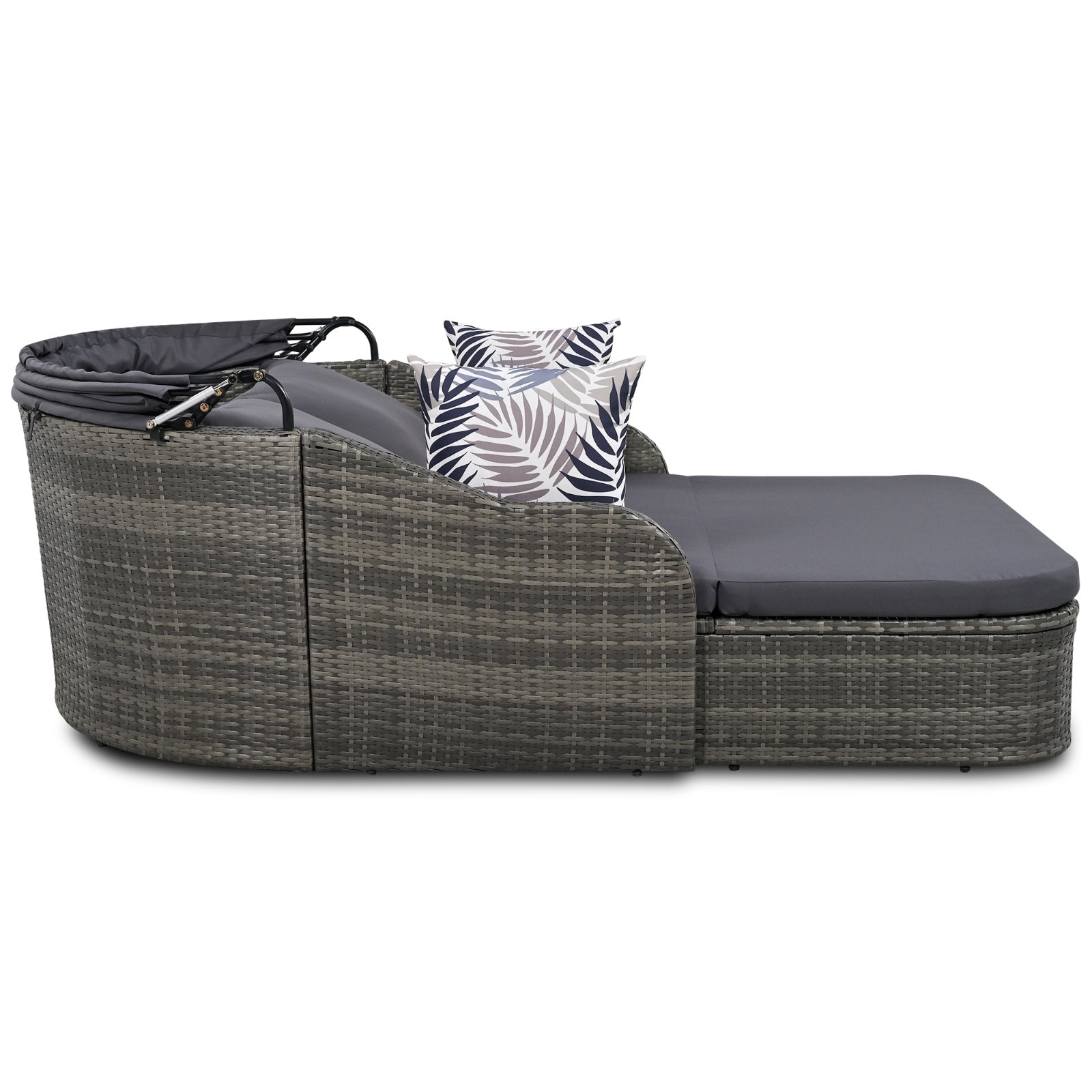 79.9 Outdoor Sunbed With Adjustable Canopy, Double Lounge, PE Rattan, Gray - Outdoor Chilling