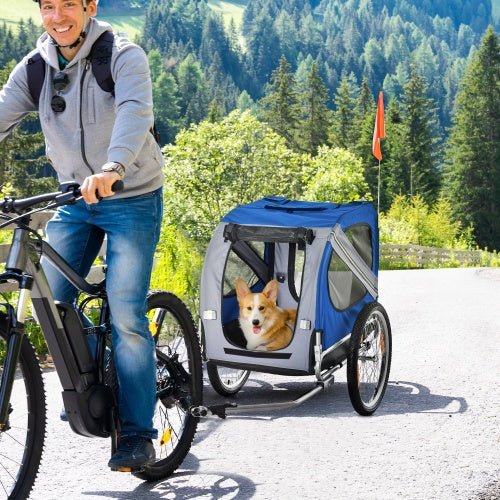 Aosom Dog Bike Trailer Pet Cart Bicycle Wagon Cargo Carrier Attachment For Travel With 3 Entrances Large Wheels For Off-Road & Mesh Screen - Outdoor Chilling