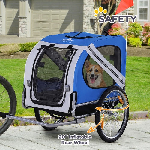 Aosom Dog Bike Trailer Pet Cart Bicycle Wagon Cargo Carrier Attachment For Travel With 3 Entrances Large Wheels For Off-Road & Mesh Screen - Outdoor Chilling