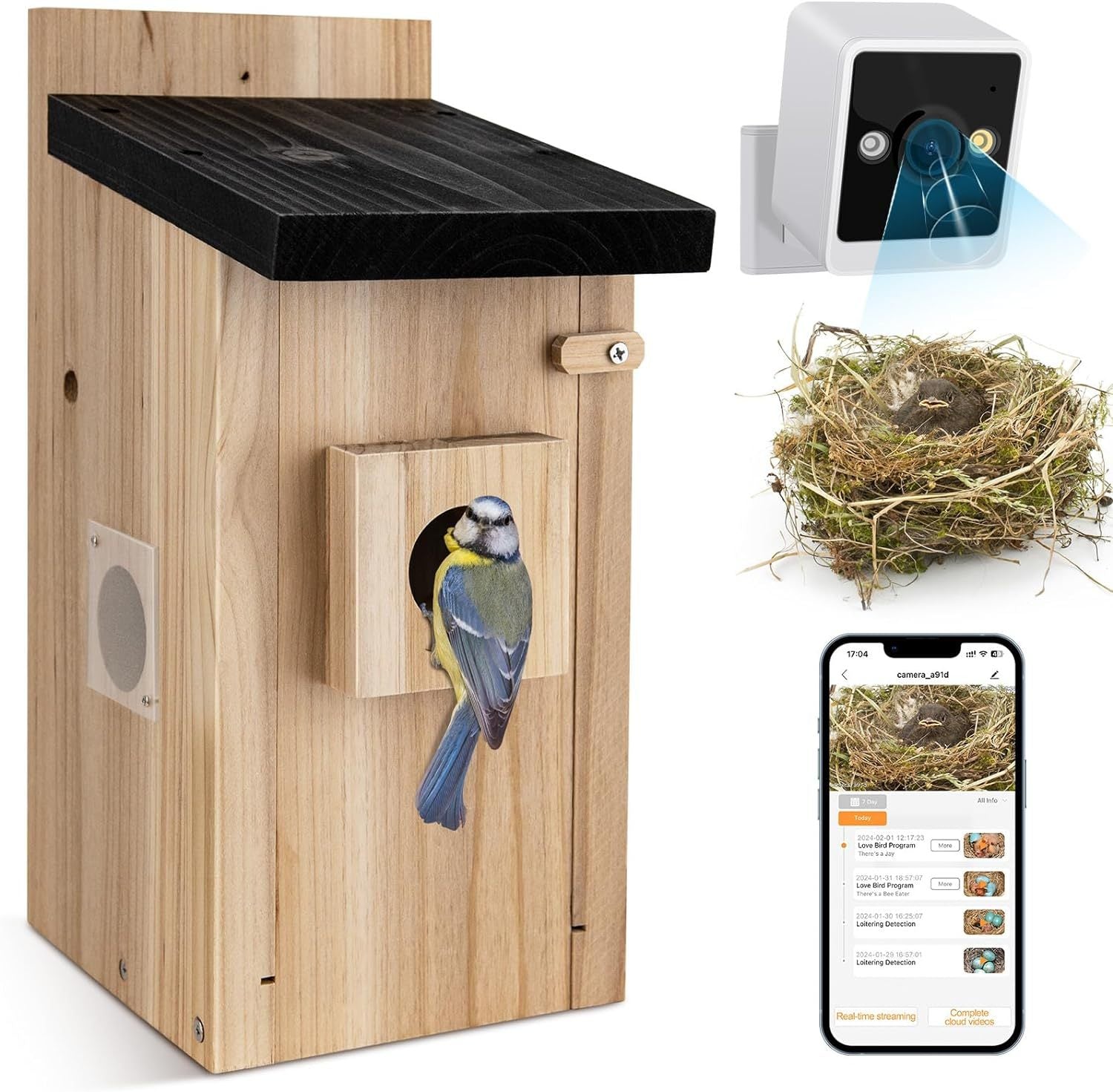 Smart Bird House With Camera,3MP Birdhouse Camera For Outdoors, Auto Capture Bird Videos & Motion Detection, Watch Bird Nesting & Hatching In Real Time, DIY Ideal Gift