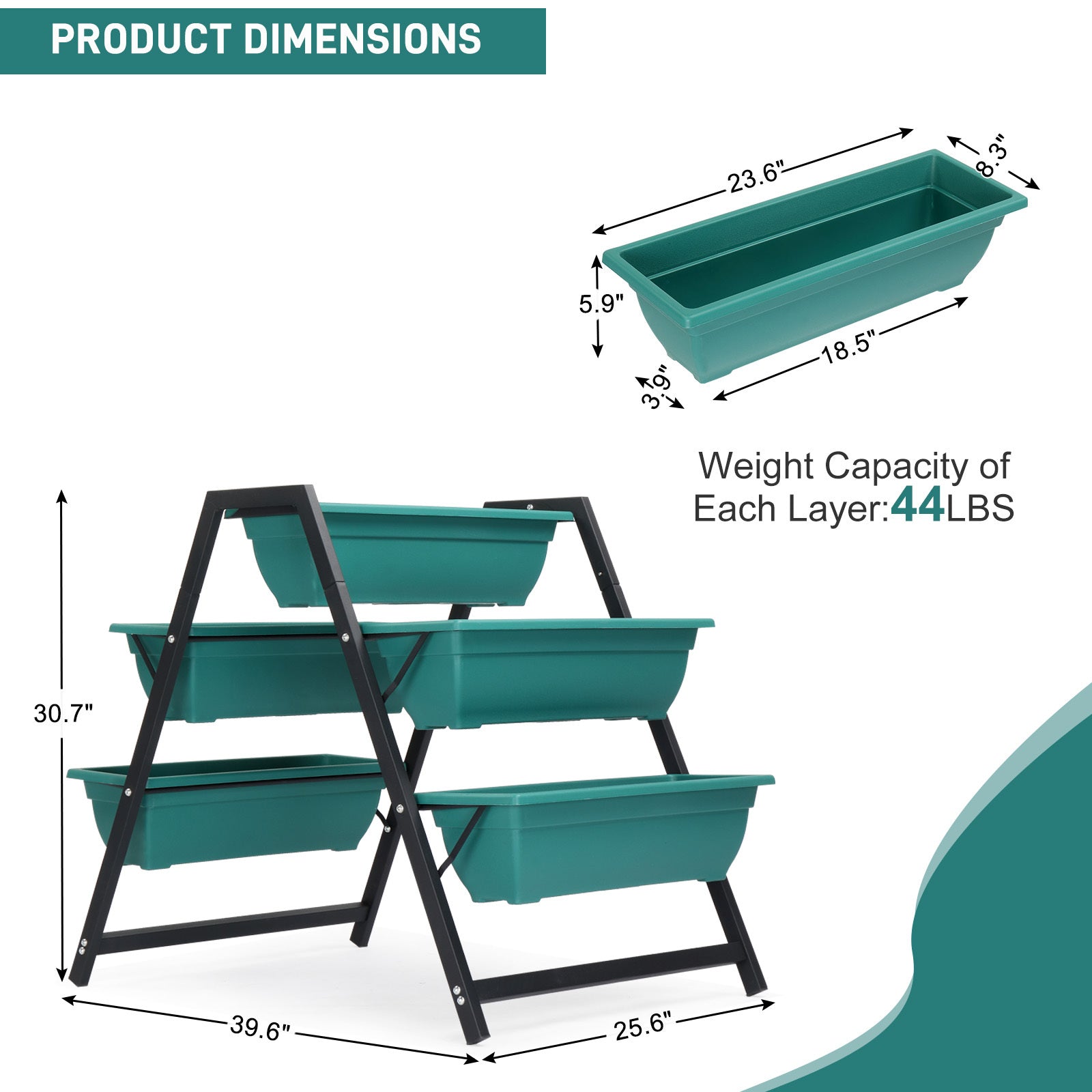65x91x79cm, 5 Floors Trapezoidal Green PE Flower Pot Planting Pots - Outdoor Chilling