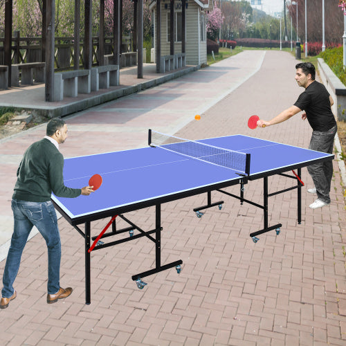 8ft Mid-Size Table Tennis Table Foldable & Portable Ping Pong Table Set For Indoor Games With Net, 2 Table Tennis Paddles And 3 Balls - Outdoor Chilling