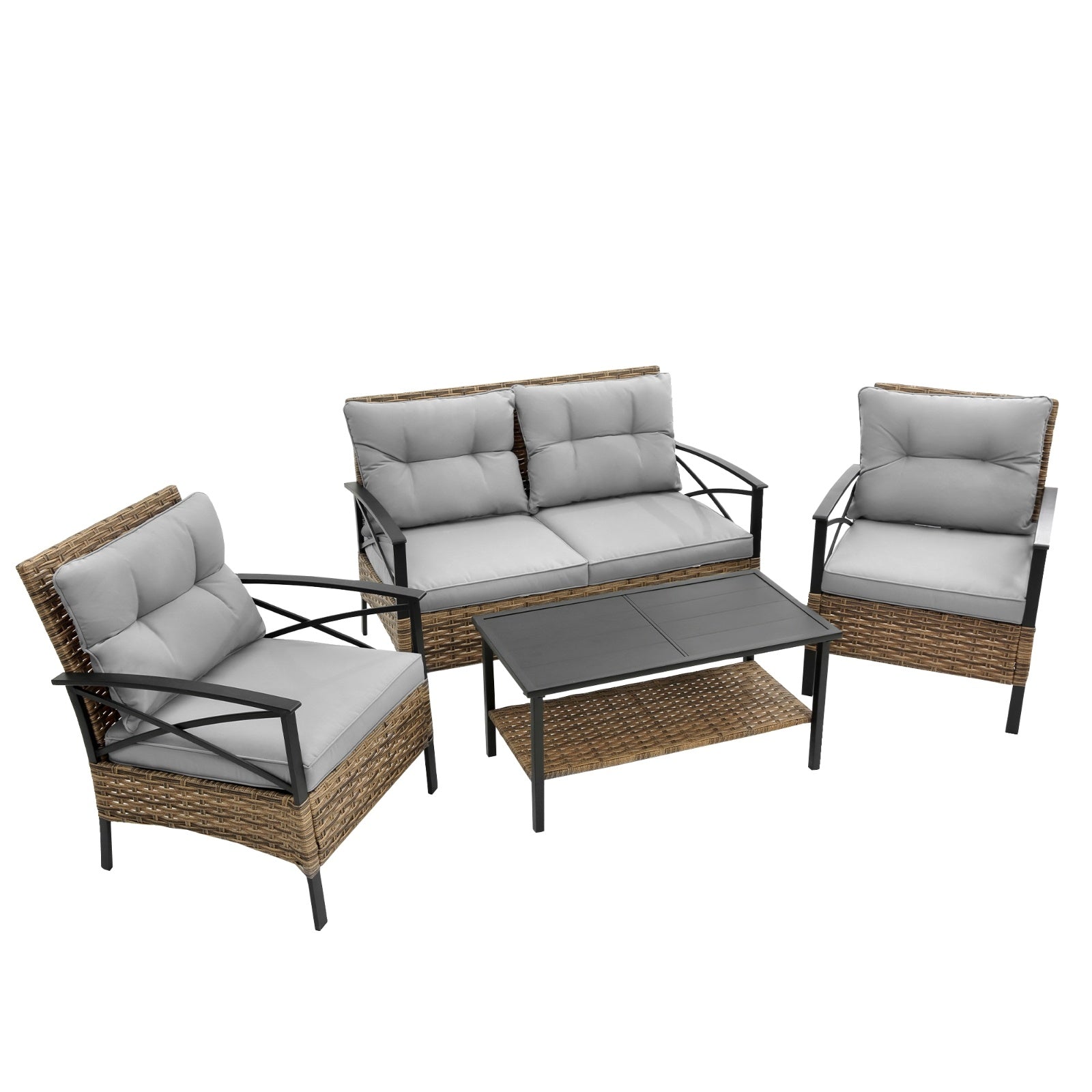 Patio 4Piece Sectional Sofa Set KD Rattan Wicker Outdoor Garden Furniture - Outdoor Chilling