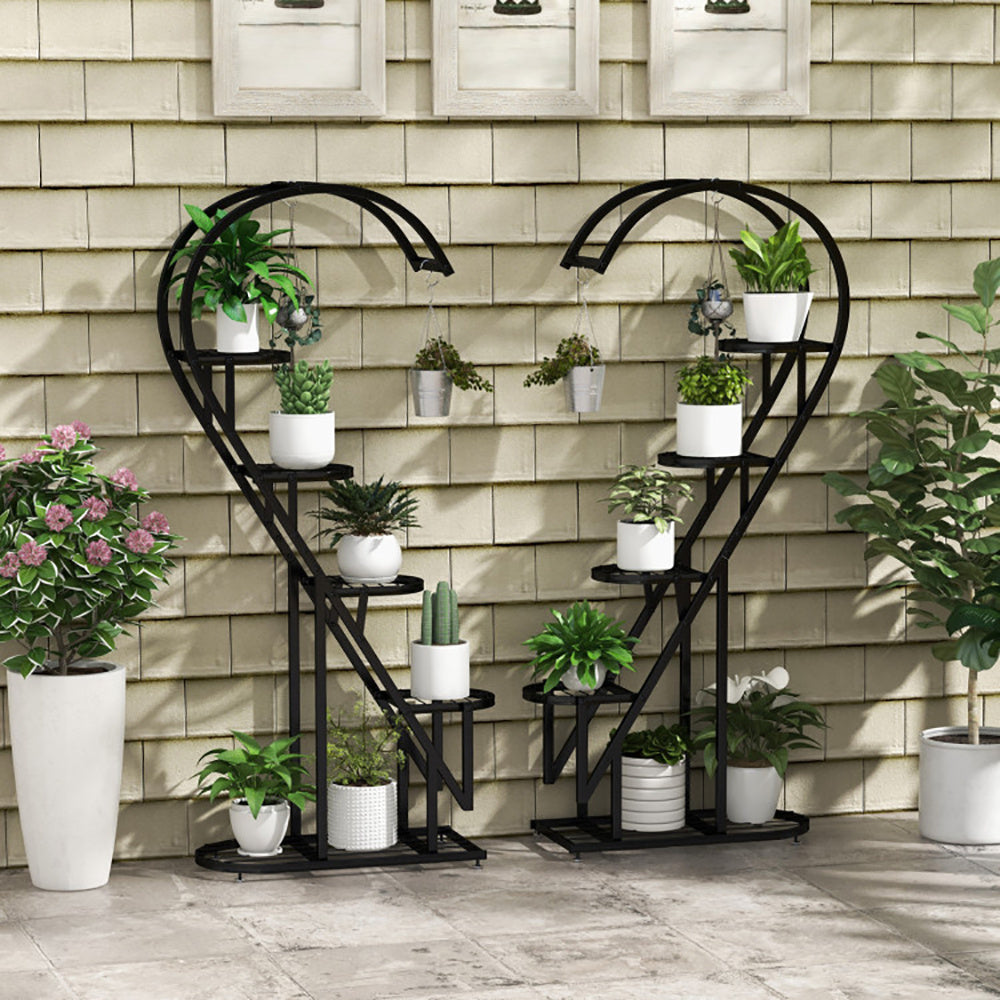 5 Tier Metal Plant Stand With Hanging Hook For Multiple Plants - Outdoor Chilling