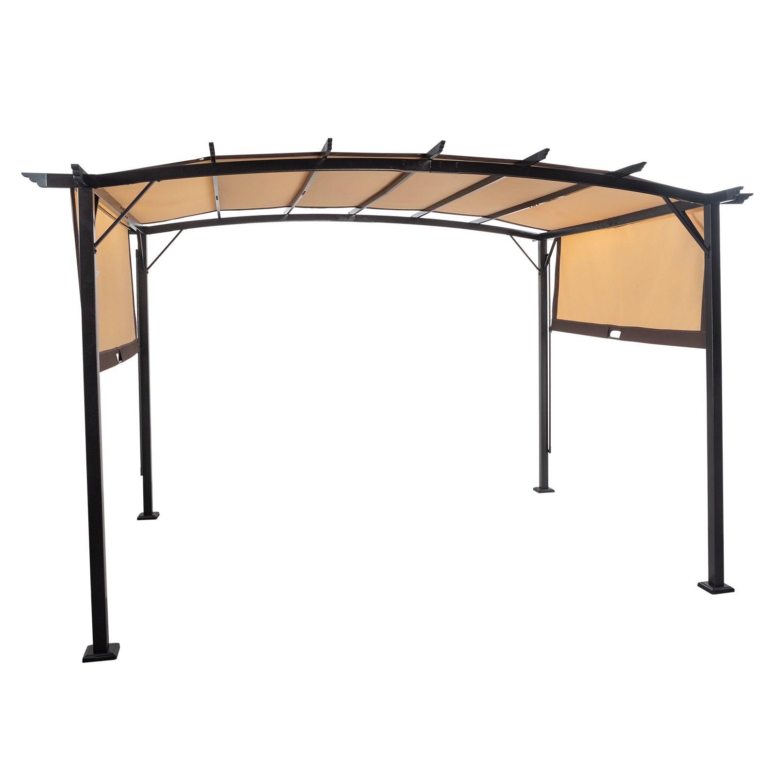 350x280x230.5cm Dark Brown Column, Brown Adjustable Shade Cloth, Curved Top, Folding Shed, Aluminum - Outdoor Chilling