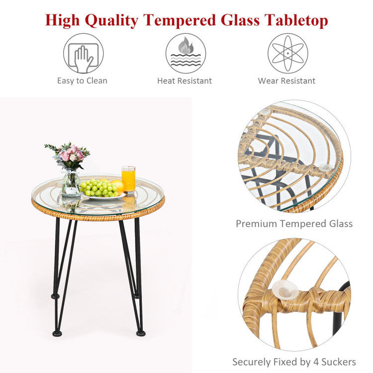 3 Pieces Rattan Furniture Set With Cushioned Chair Table - Outdoor Chilling