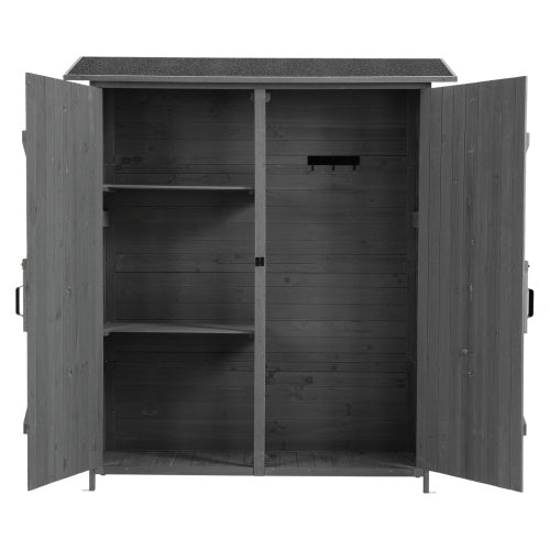 56L X 19.5W X 64H Outdoor Storage Shed With Lockable Door, Wooden Tool Storage Shed W Detachable Shelves Pitch Roof - Outdoor Chilling