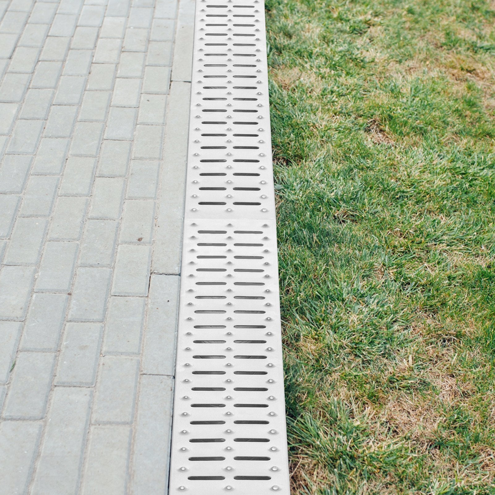VEVOR Trench Drain System, Channel Drain With Metal Grate, 5.9x5.1-Inch HDPE Drainage Trench, Black Plastic Garage Floor Drain, 3x39 Trench Drain Grate, With 3 End Caps, For Garden, Driveway-3 Pack