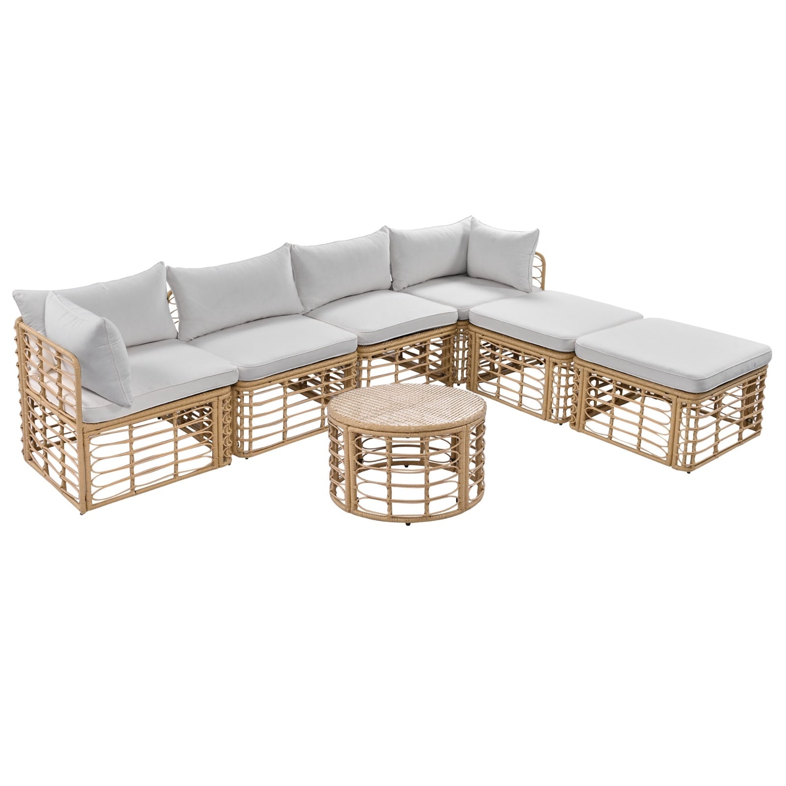 GO 7 Pieces Outdoor Patio Furniture, All-Weather Rattan Sectional Sofa Set With Thick Cushions And P - Outdoor Chilling