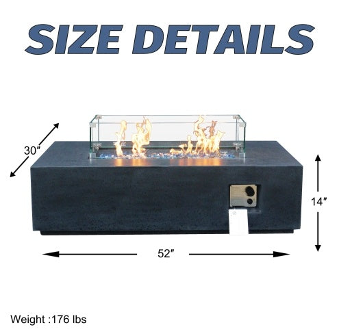 52 Inch Outdoor Concrete Propane Gas Rectangle Fire Pit Table In Dark Gray Color - Outdoor Chilling