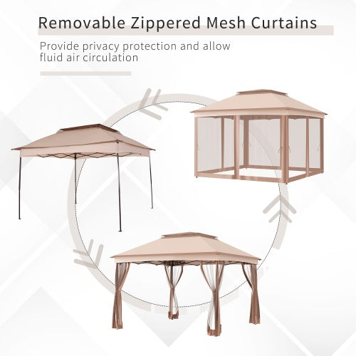Pop-up Awning, Outdoor Patio Gazebo Shelter With Detachable Zipper Net, Instant Event Tent With 114 Square Feet Of Shade And Backyard, Garden, Khaki Carrying Bag - Outdoor Chilling