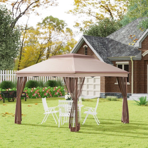 Pop-up Awning, Outdoor Patio Gazebo Shelter With Detachable Zipper Net, Instant Event Tent With 114 Square Feet Of Shade And Backyard, Garden, Khaki Carrying Bag - Outdoor Chilling