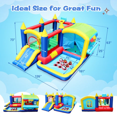 7-in-1 Inflatable Bounce House, Bouncy House With Ball Pit For Kids Indoor And Outdoor Party Family Fun, Obstacles, Toddler Jump Bounce Castle With Ball Pit For Birthday Party Gifts - Outdoor Chilling