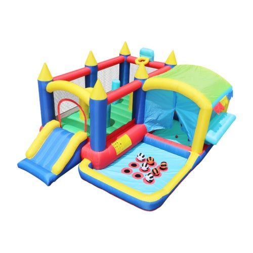 7-in-1 Inflatable Bounce House, Bouncy House With Ball Pit For Kids Indoor And Outdoor Party Family Fun, Obstacles, Toddler Jump Bounce Castle With Ball Pit For Birthday Party Gifts - Outdoor Chilling