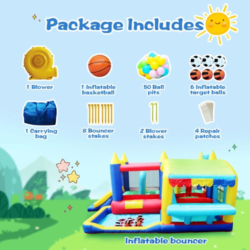 7-in-1 Inflatable Bounce House, Bouncy House With Ball Pit For Kids Indoor And Outdoor Party Family Fun, Obstacles, Toddler Jump Bounce Castle With Ball Pit For Birthday Party Gifts - Outdoor Chilling