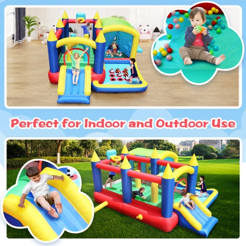 7-in-1 Inflatable Bounce House, Bouncy House With Ball Pit For Kids Indoor And Outdoor Party Family Fun, Obstacles, Toddler Jump Bounce Castle With Ball Pit For Birthday Party Gifts - Outdoor Chilling