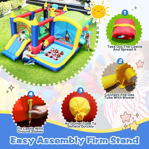 7-in-1 Inflatable Bounce House, Bouncy House With Ball Pit For Kids Indoor And Outdoor Party Family Fun, Obstacles, Toddler Jump Bounce Castle With Ball Pit For Birthday Party Gifts - Outdoor Chilling