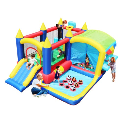 7-in-1 Inflatable Bounce House, Bouncy House With Ball Pit For Kids Indoor And Outdoor Party Family Fun, Obstacles, Toddler Jump Bounce Castle With Ball Pit For Birthday Party Gifts - Outdoor Chilling