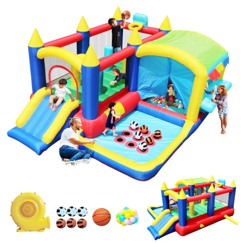 7-in-1 Inflatable Bounce House, Bouncy House With Ball Pit For Kids Indoor And Outdoor Party Family Fun, Obstacles, Toddler Jump Bounce Castle With Ball Pit For Birthday Party Gifts - Outdoor Chilling