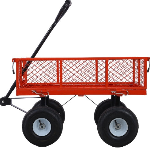 Steel Garden Cart, Steel Mesh Removable Sides, 3 Cu Ft, 550 Lb Capacity, Red - Outdoor Chilling